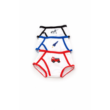 18-inch boy doll underwear 3 pack with firetruck, rocket, and dinosaur designs.