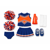 Cheerleading outfit with top, skirt, pom-poms, megaphone, and shoes for 18-inch doll