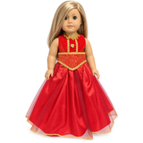 Red and gold Russian style dress with jacket and decorative waistband for 18-inch dolls
