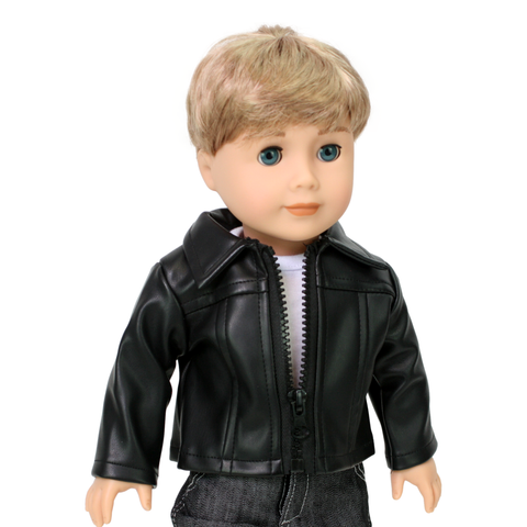 18" Doll Black Leather Jacket