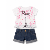 18" doll outfit with 'Paris' t-shirt and denim shorts