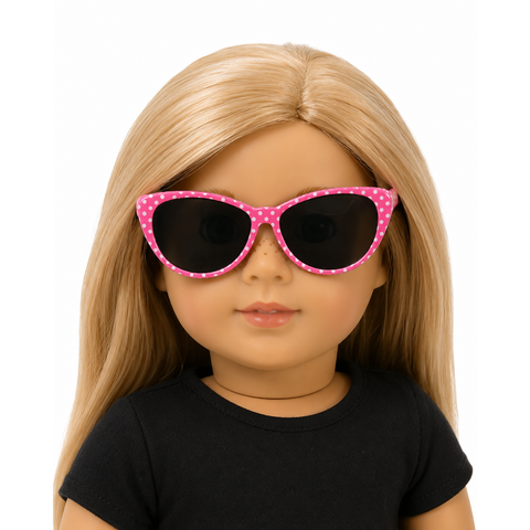 Hot Pink sunglasses with white polka dots accessory for 18-inch doll.