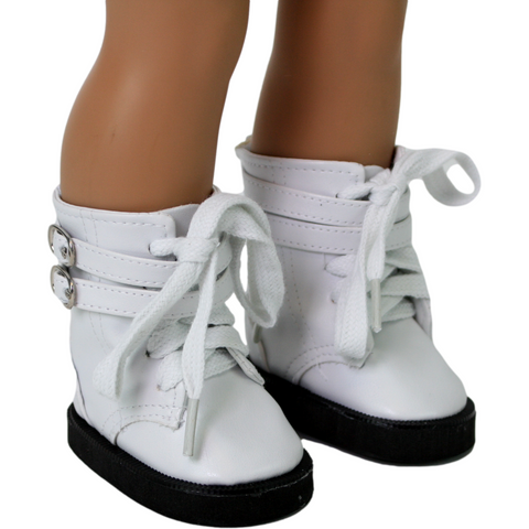 White Boots with Buckle and Laces