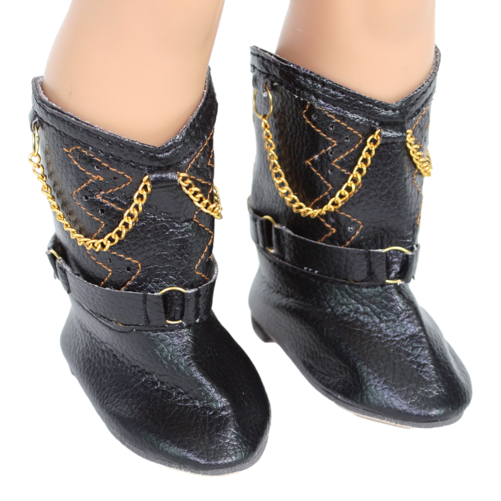 Black Boots with Chain Accent