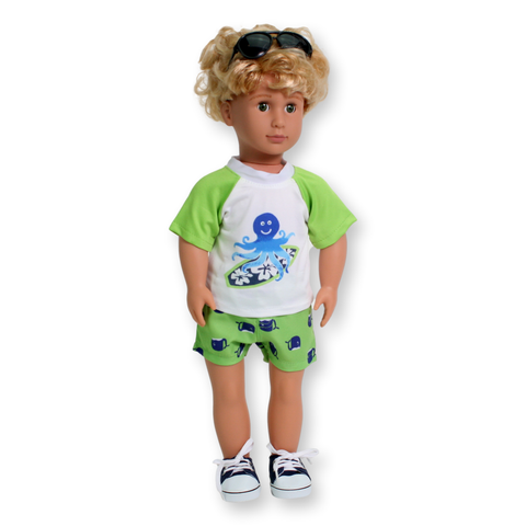 Boy's Green Swimsuit w/ Rash guard