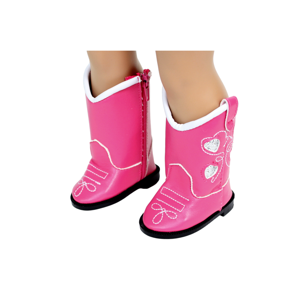 Pink Cowgirl Boots with Silver Hearts