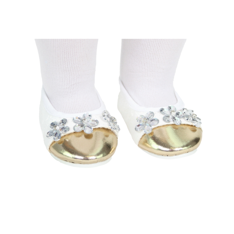 Gold Toe Ivory Shoe w Crystal Flowers