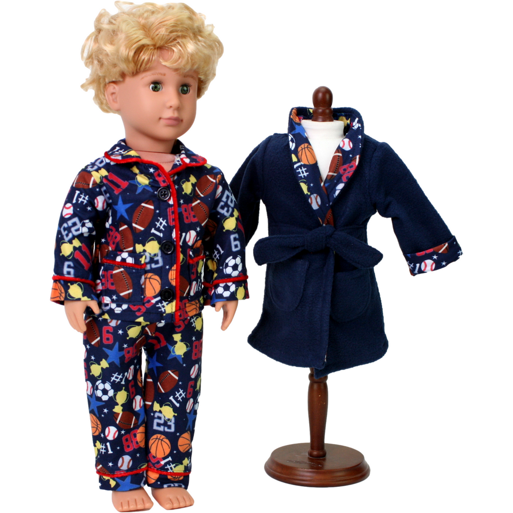 Sports Theme Pajamas w/ Robe 18 Doll Clothes for American Gir