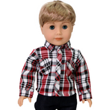 Boys Red Plaid Shirt and Navy Pants