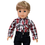 Boys Red Plaid Shirt and Black Pants