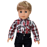 Boys Red Plaid Shirt and Navy Pants