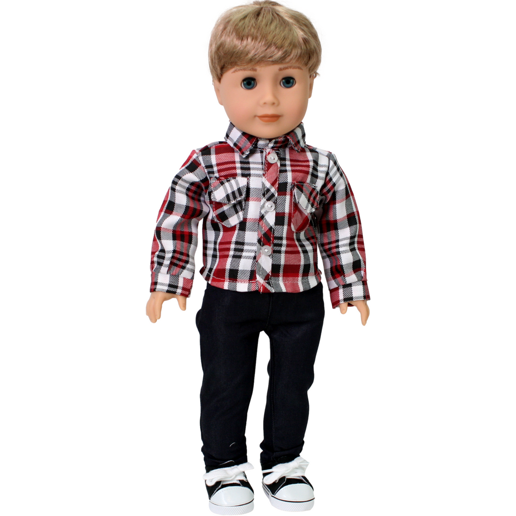 Boys Red Plaid Shirt and Black Pants
