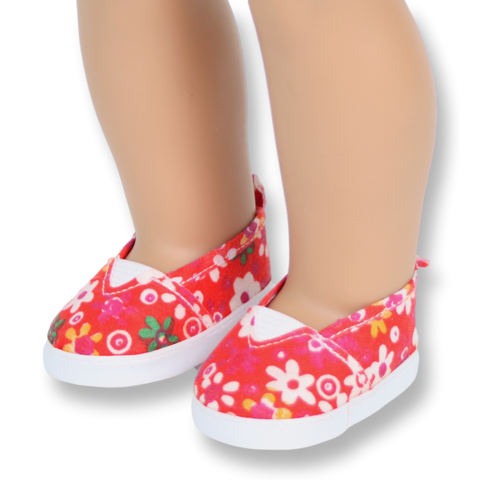 Red Floral Canvas Slip-on Shoes